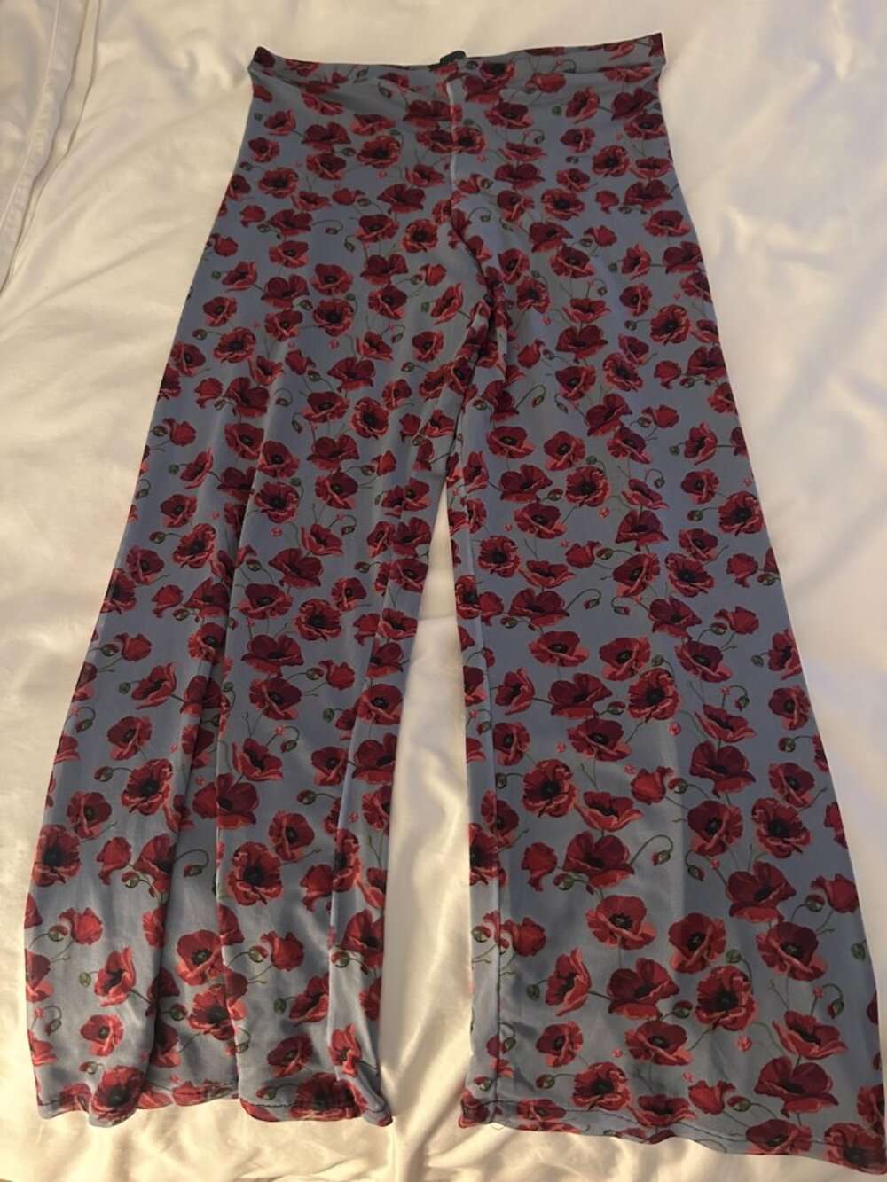 Luisa Meirelles Poppy Floral Wide Leg Palazzo Pants | Blue & Red | Brazilian